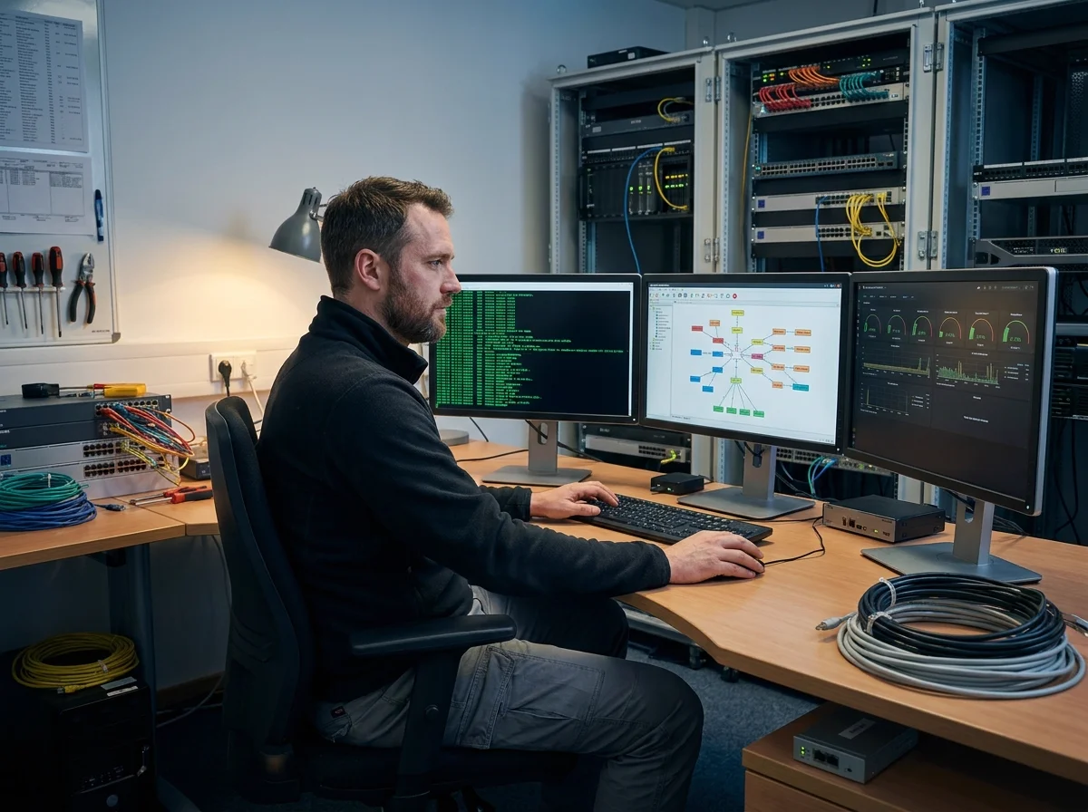 IT-Techniker richtet Server im Rechenzentrum ein — Berufshaftpflicht und Cyberversicherung für IT-Dienstleister